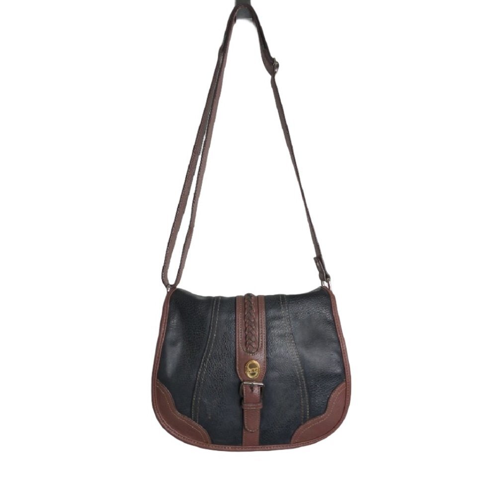BOC Womens Brown Black Leather Crossbody Bag Sz OS
